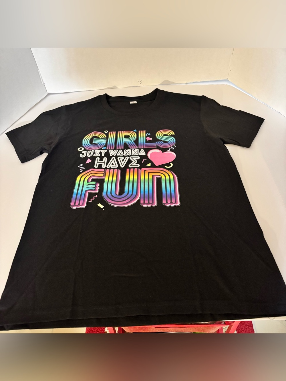 Girls Just Wanna Have Fun Black Graphic Tee Girls 10/12   Woman Small
